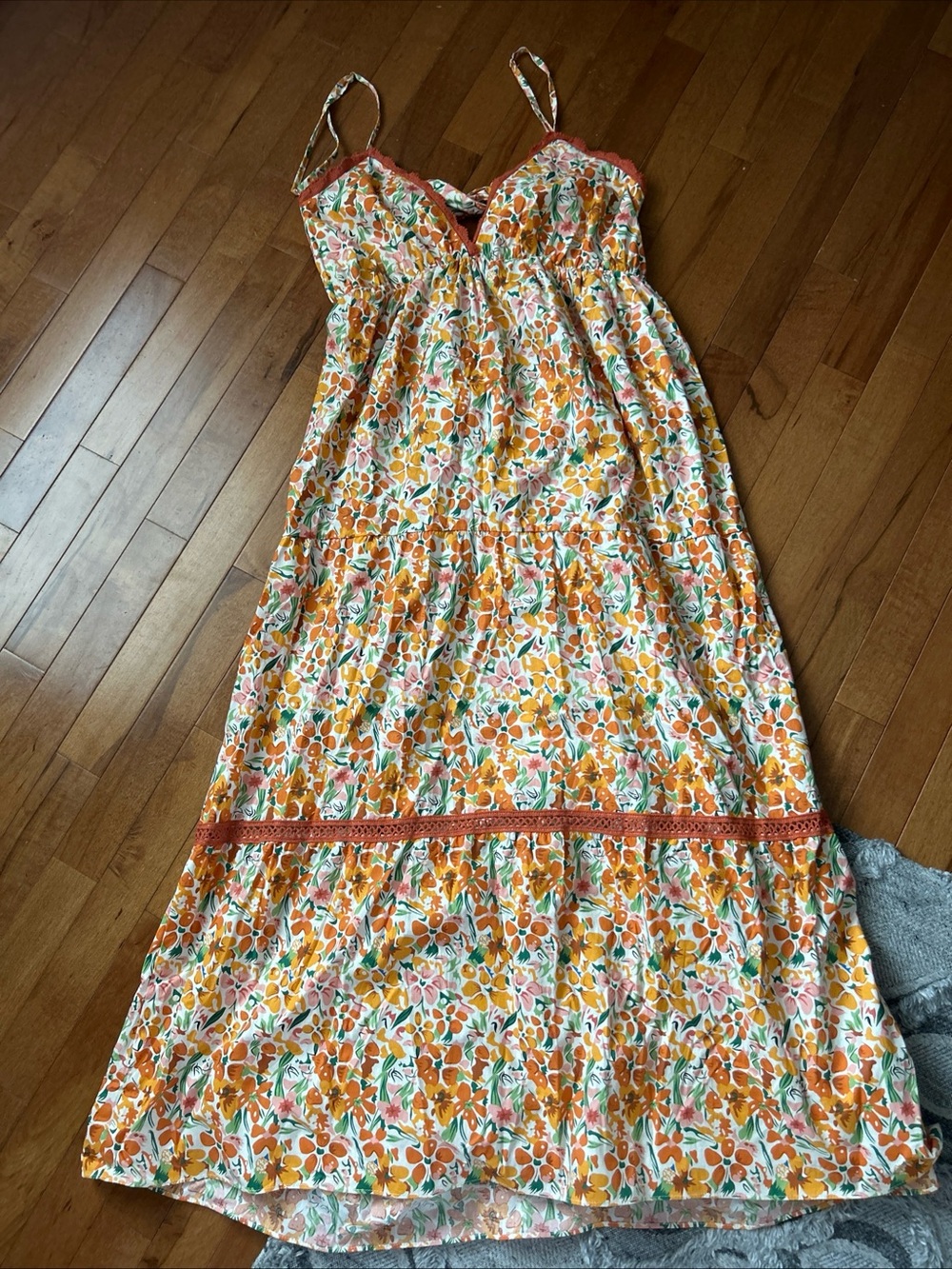 Women's Orange Floral Maxi Dress with Spaghetti Straps - Picture 1 of 8